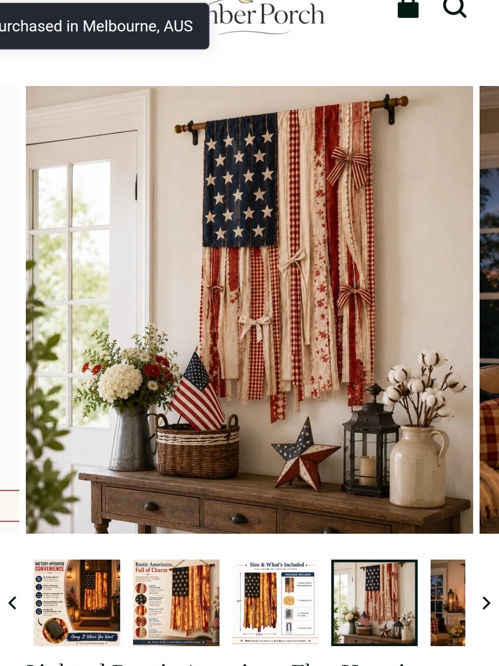 Patriotic Fabric Flag Wall Hanging - Red, White & Blue